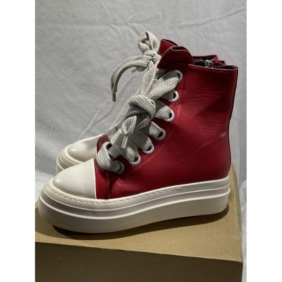 Shu Deal Shoes - Shu Deal Red Platform High Top Sneakers Oversized Laces Side Zip Chunky Sole